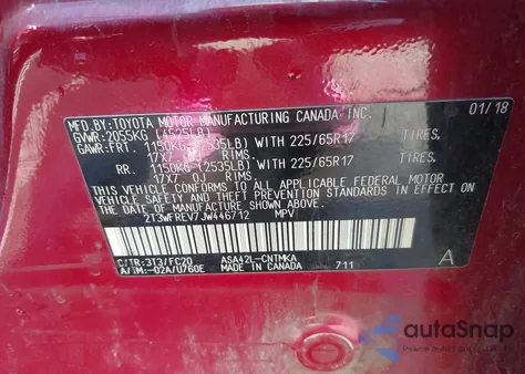 2018 Toyota Rav4 Xle from USA, damaged, VIN 2T3WFREV7JW446712